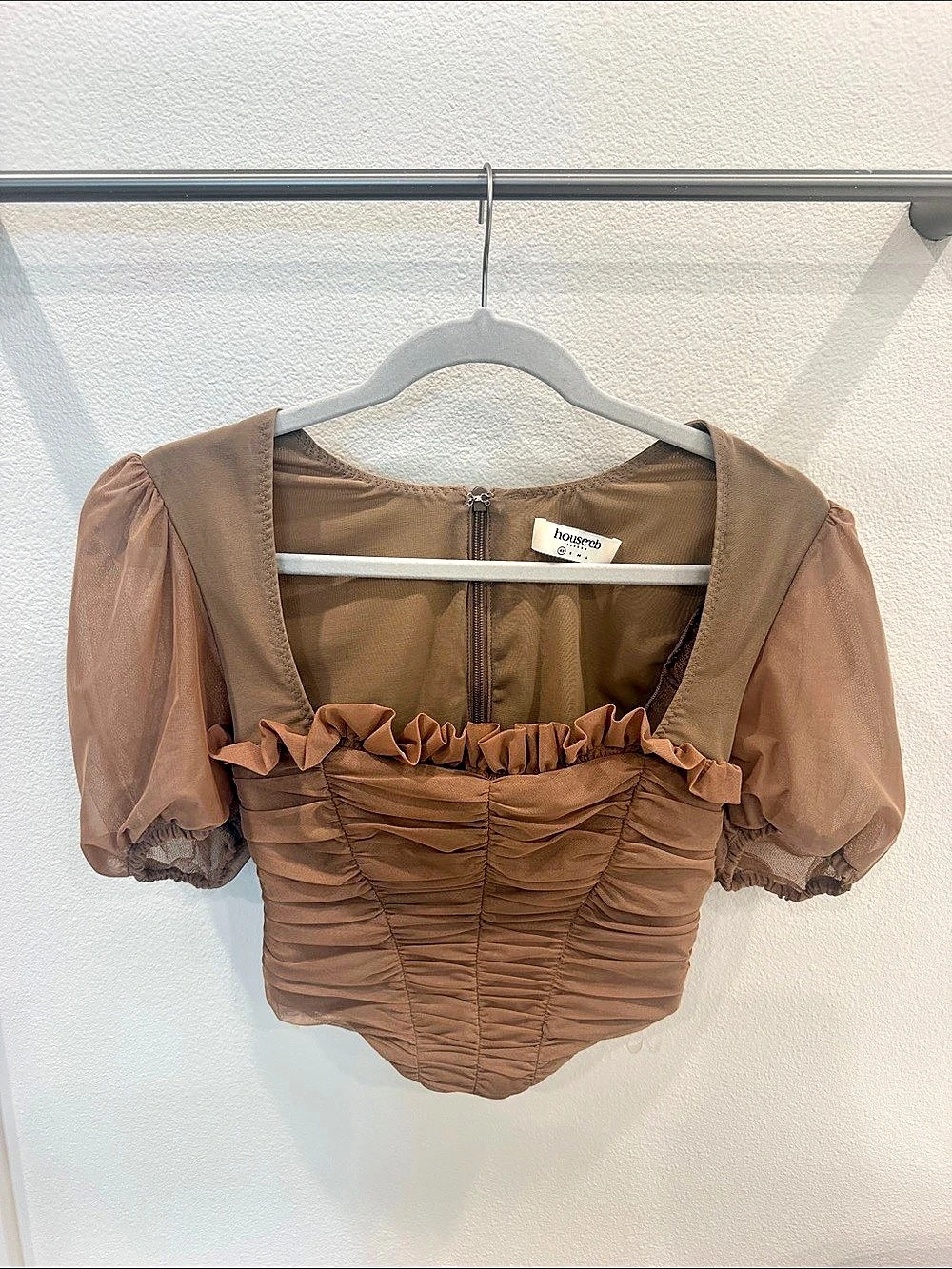 house of cb Corset Ruched Puff Sleeve Crop Top Like New